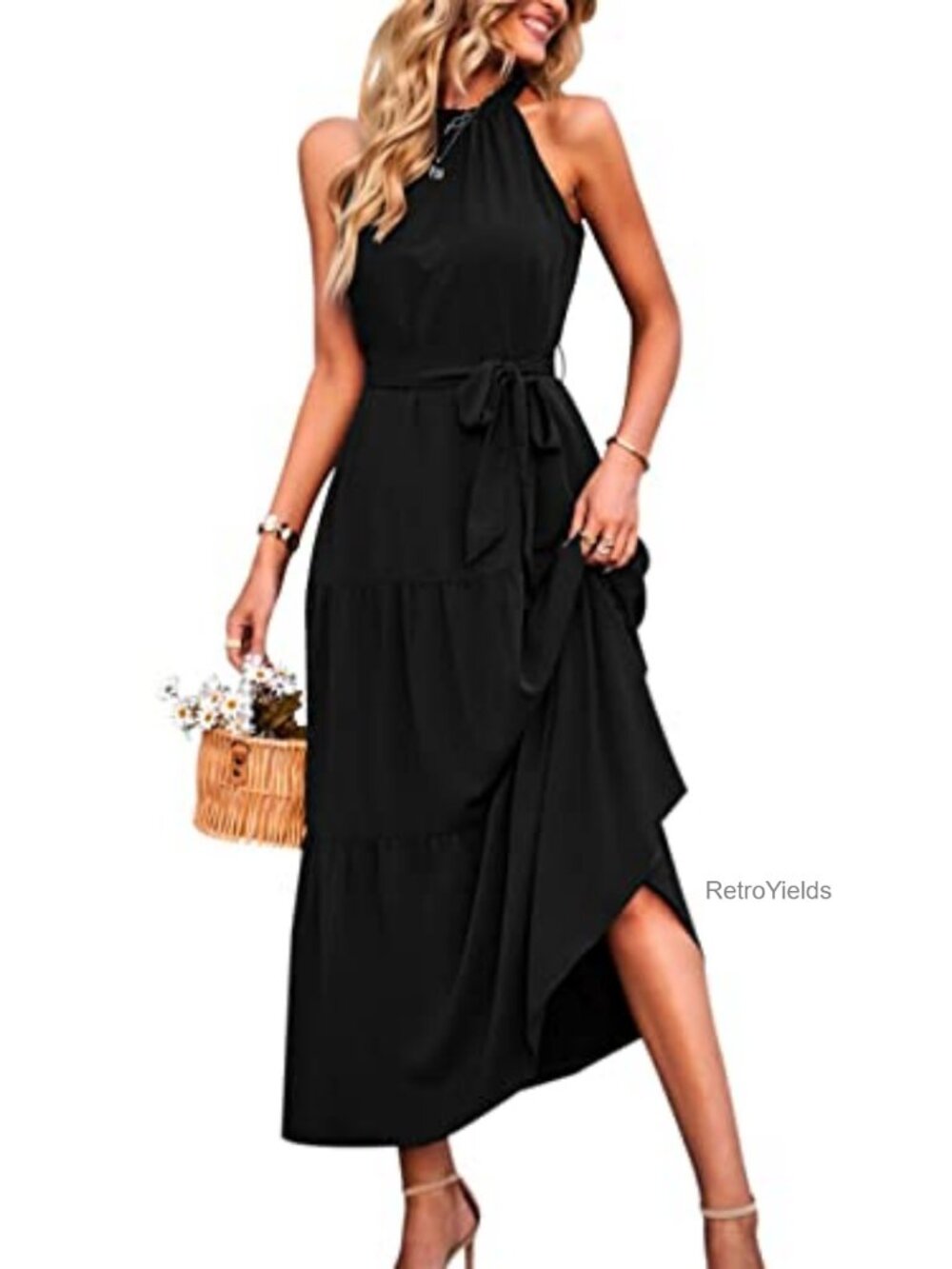 Women's Summer Floral Halter Maxi Dress Sleeveless